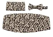 Men's Leopard Animal Print Cummerbund Bow Tie Hanky Set Formals Parties Weddings