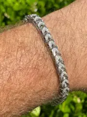 Mens Real Solid 925 Sterling Silver Men's Franco Bracelet 6mm Thick ICED CZ
