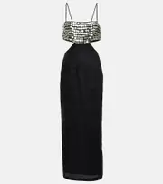 [Staud] Staud Jada embellished linen maxi dress AU 16 black
