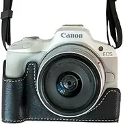 EOS R50 R100 Case, Retro PU Leather Protective Case for Canon EOS R50 R100 DSLR Camera, EOS R50 R100 Camera Case Bag, with Bottom Opening & Shoulder Strap. (Black)