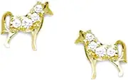[JewelryWeb] 14k Yellow Gold CZ Simulated Diamond Zebra Shaped Screw Back Earrings 9x9mm Stud Earring for Women
