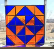Stained Glass Quilt Block/Panel 8.25" x 8.25" - Pinwheel- Barn Quilt Suncatcher