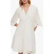 AllSaints Una Broderie Mini Dress Sz 10 Chalk White Eyelet Cotton Button Front