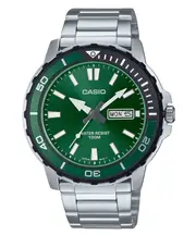 Casio Analog Stainless Steel Green Dial Day/Date Quartz MTD-125D-3AV Mens Watch