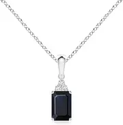 [Angara] Natural Emerald-Cut Blue Sapphire Pendant Necklace with Diamond Trio in Sterling Silver/14ct Solid Gold for Women | September Birthstone Jewellery for Her