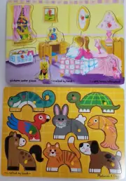 Pets Mix & Match, Girl Bedroom, 2 Wooden Peg Puzzles by Melissa & Doug New