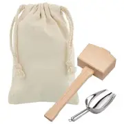 Ice Mallet and Ice Bag - Wood Hammer and Cotton Linen Bag for Crushed Ice,6449