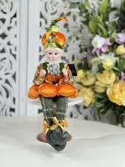 Nicole Miller 17” Thanksgiving Elf Shelf Sitter Pumpkin Fall Autum Decor