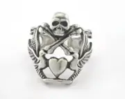 Skull Heart Adjustable Ring Antique Silver Plated Brass 19mm 9US size 3346
