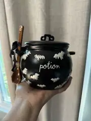 Rae Dunn Potion Sugar Bowl Broom Spoon Canister Black Bats Cauldron
