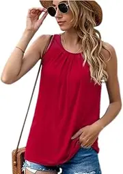 [Generic] Women's Summer Sleeveless Pleated Back Closure Casual Tank Tops