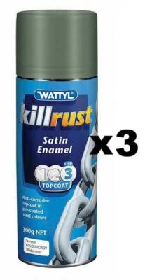 WATTYL Killrust Satin Enamel Spray Paint 300g Aerosol Wilderness x 3