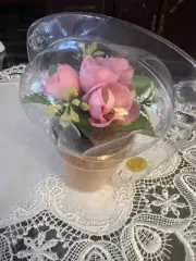 Solar Powered Dancing Flowers Pink Roses In Pot Bobble Head Window Decor