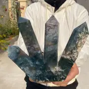 3.3lb Natural moss agate quartz obelisk crystal tower point spiritual decoration