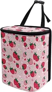 KEIAHUAN Pink Strawberry Car Trash Can Hanging Cute Detachable Garbage Bag for Back Seat Foldable Multipurpose Trash Bin Container Storage Suitable for Sedans, SUVs, Vans