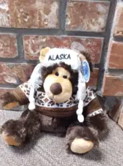 Alaska Stuffed Animal - Plush Brown Bear with hat and sweater - sits 9" tall