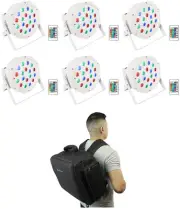 (6) Rockville BATTERY PAR 50 White Rechargeable Wash Up-Lights+Remote+Backpack