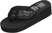 [TINEASUR] Large Size Slippers Sandals Wedge Heel Flops Non-slip Thong Sandals Sequined Platform Footwear
