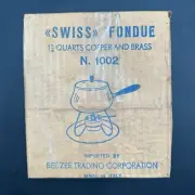 Vintage Bee Zee Copper And Brass Swiss Fondue Made In Italy