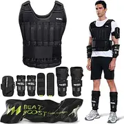 BeatBoost Adjustable Weighted Vest Set with Arm & Ankle Weights, Strength Training Weight Vests, Workout Vest, Fitness Weighted Jacket, 22LB (32 Steel Plates), Black, One Size, Nylon/Steel, Classic