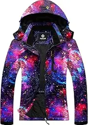 [GEMYSE] Women's Ski Snow Jacket Warm Winter Waterproof Coat Snowboard Rain Jacket Hooded Windproof Windbreaker, Navy Star, Medium
