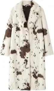[Generic] Women Faux Fur Coat Turn-Down Collar Long Sleeve Thick Warm Jacket Winter Print Outerwear