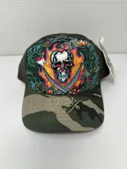 Vintage Y2K Don Ed Hardy Camo Skull Sword Trucker Snapback Hat Cap New with Tags
