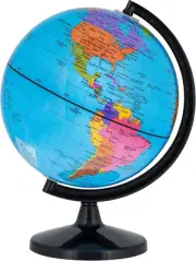 6" Blue Ocean World Globe with Black Base - Compact Mini Political Globe, Vertic