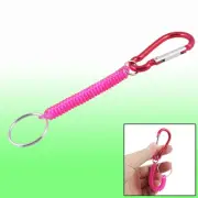Carabiner Hook Pink Spring Elastic Plastic Coil Keyring Keychain Strap Rope 5.1"