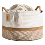 DelSol Large Cotton Rope Basket Blanket Storage Laundry Clothes Home Organizer
