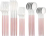 [Uniturcky] Silverware Set – 20 Piece Family Dinnerware Set – Flatware Set Service For 4 – Pink Silver Tableware Sets – Cutlery Great For Family Gatherings & Daily Use – Spoons, Knives, Forks