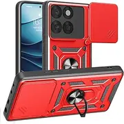 2-in-1 Case for Motorola Edge 60 Fusion with Slide Camera Protection Cover Phone Case Heavy Duty Military Grade Protective Cover phone holder,Red