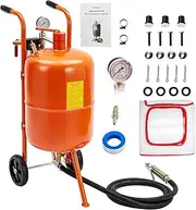GarveeTech 10 Gallon Sand Blasting Machine, 125 Psi Pressure Air Sand Blasting Kit w/4 Ceramic Nozzles & Oil-Water Separator, Portable Abrasive Blaster for Stain Removal Paint,Orange