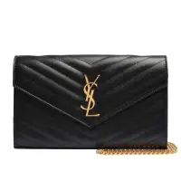 在飛比找momo購物網優惠-【YSL】MONOGRAM系列V字縫線魚子醬牛皮金屬LOGO