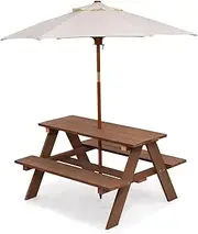 Aussie Choice Kids Picnic Table & Bench Set, Outdoor Dining Table Set w/Removable Folding Umbrella, Fir Wood Play Table for Reading, Eating, Doing Grafts, Homework