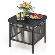 Costway Outdoor PE Rattan Side Table w/4cm Umbrella Hole Patio Square Sofa Coffee End Table for Porch