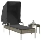 vidaXL Sun Lounger with Canopy and Table Grey Poly Rattan HEE
