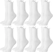 [AHOKEL] 8 Pairs Ruffle Socks for Women,Solid Color Warm Turn-Cuff Frilly Socks Casual Soft Comfortable Breathable Knitted Black Ruffled Socks Suitable For All Seasons(White), Brown, One Size