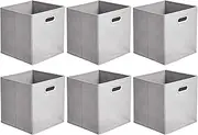 [Amazon Basics] Collapsible Fabric Storage Cubes with Oval Grommets - 6-Pack, Light Grey