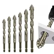 Four Blade Serrated Eccentric Drill,New Four-Flute Sawtooth Eccentric Drill Bit Set,Quickpierce High-Performance Titanium-Coated Drill and Tap Set for Concrete