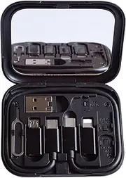 USB C to C Charging/Data Transfer Cable with Type C to Micro/iOS/USB A adapters OTG in Pocket Box with Makeup Mirror Black