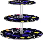 Colorful Celestial Stars Space Black 3 Tier Cupcake Stand Tea Party Acrylic Display Cup Cake Tower Dessert Stands Table Decorations for Party Birthday Wedding Colorful