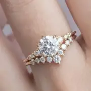 Round Cut Moissanite Bridal Ring Set Chevron Stacking Band Wedding Ring Set Gift