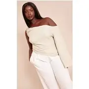 Plus Sage Green Textured Woven Asymmetric Trim Detail Top, Sage Green