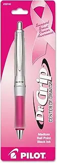 PILOT Dr. Grip Center of Gravity - Breast Cancer Awareness Refillable & Retractable Ballpoint Pen, Medium Point, Pink Barrel, Black Ink, Single Pen (36192)