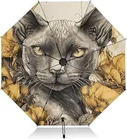 [PDZRMY] Korat Cat Flower UV Protection Travel Umbrella Compact for Rain and Sun - Auto Open and Close UPF 50+ Windproof Portable 46” Sun Umbrella for Women and Men