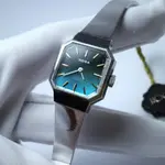 全新 絕美 HOGA 早期老錶 八角 發條手錶 機械錶 仕女錶 手動上鍊 早期老錶 古董錶 女錶 銀色 藍綠漸層 復古