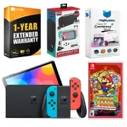 Nintendo Switch Red/Blue OLED + Paper Mario: Thousand Year Door + Accessory Kit