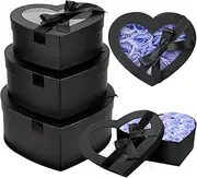 Taefuhnn 3Pcs Large Nesting Heart Shaped Gift Box with Clear Window Lids & Ribbons for Flower, Assorted Large Size Heart Gift Box for Mothers Day Valentines Day Wedding Birthday Bridesmaid Proposal