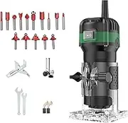 Router Tool 220V 800W Compact Palm Wood Router Tool for Woodworking Electric Hand Trimmer Cutting Palmming Tool with 15Pcs 1/4